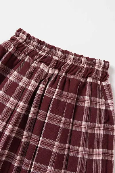 Bordo (1-5 Yaş) Gömlekli Nakışlı Triko Hırkalı Ekose Pileli Etekli Kız Çocuk 3'lü Takım 500906