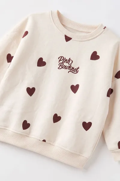 Bordo (1-5 Yaş) Kalp Baskılı 3 İp Şardonlu Kız Bebek&Çocuk Kışlık Takım 499366