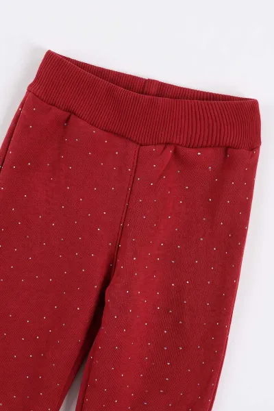 Bordo (1-5  Yaş) Kalp Nakışlı Üzeri Taşlı 3 İp Şardonlu Kız Çocuk Kışlık Takım 499622