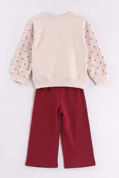 Bordo (1-5 Yaş) Puantiye Desen Roba Fistolu Alt Çimalı 2 İp Kız Çocuk Mevsimlik Takım 472701