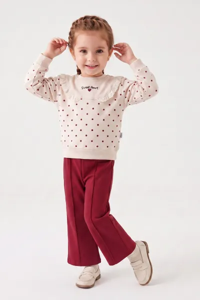 Bordo (1-5 Yaş) Puantiye Desen Roba Fistolu Alt Çimalı 2 İp Kız Çocuk Mevsimlik Takım 472701