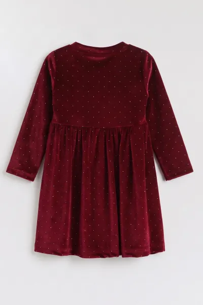 Bordo (1-5  Yaş) Taşlı Kadife Kız Çocuk Elbise 488967