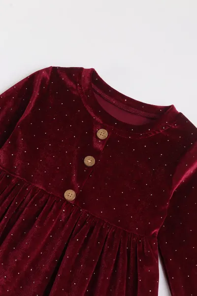 Bordo (1-5  Yaş) Taşlı Kadife Kız Çocuk Elbise 488967