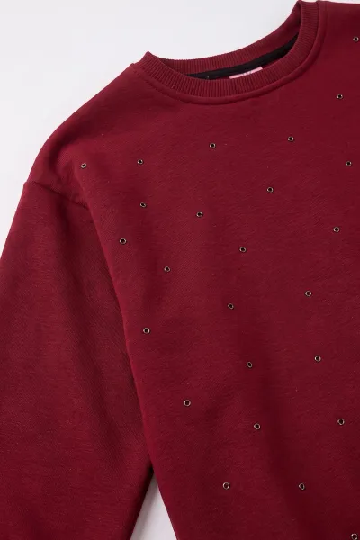 Bordo (10-14 Yaş) Taşlı 3 İp Şardonlu Kız Çocuk Kışlık Takım 498233