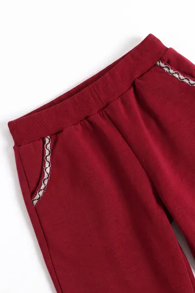 Bordo (10-14 Yaş) Yazı ve Taş Baskılı Kapüşonlu 3 İp Şardonlu Kız Çocuk Kışlık Takım 499086