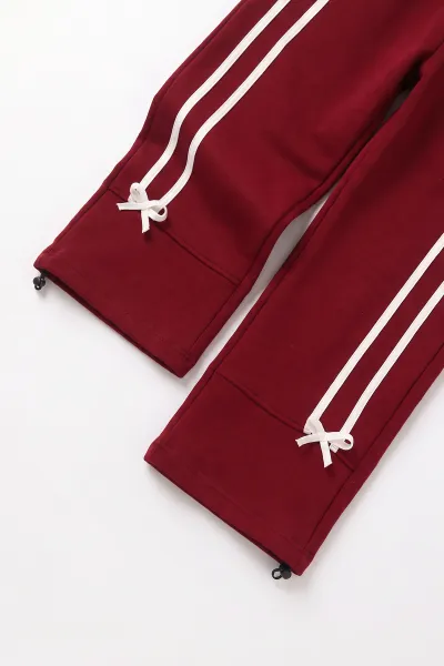 Bordo (10-14 Yaş)Fiyonk Nakışlı Serpme Taşlı Alt Stoperli  3 İp Şardonlu Kız Çocuk Kışlık Takım 499043