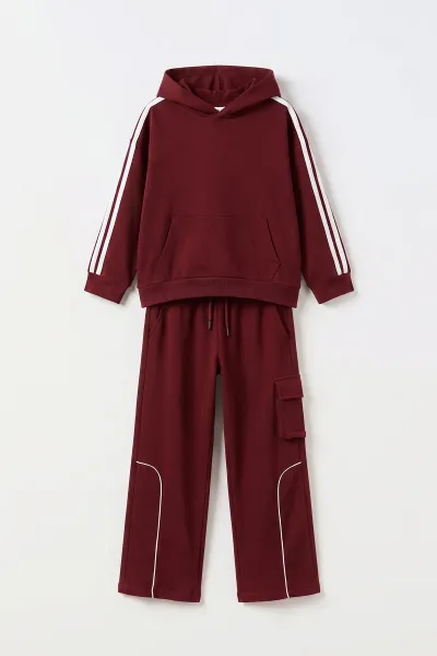 Bordo (10-15 Yaş) Kapüşonlu Kanguru Cepli Oysho Kız Çocuk Takım 497517