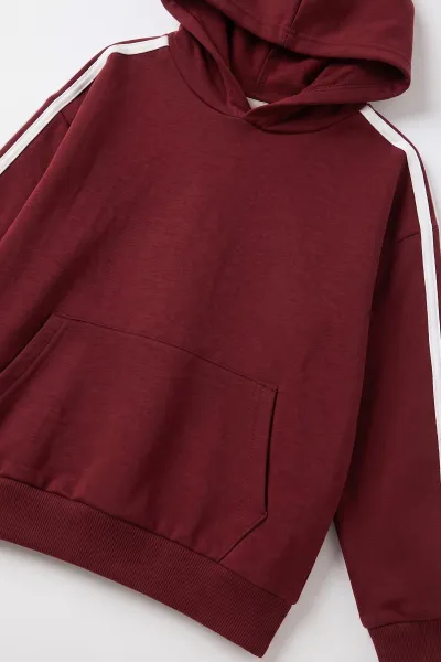Bordo (10-15 Yaş) Kapüşonlu Kanguru Cepli Oysho Kız Çocuk Takım 497517