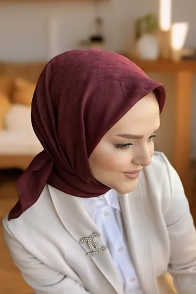 Bordo 100x100 Bambu Kraş Düz Desen Eşarp 278189
