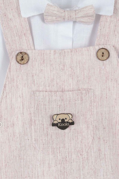 Bordo (12-24 Ay) Koala Motifli Cep Detaylı Papyonlu Erkek Bebe Takım 169431