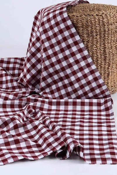 Bordo 160x170 Kare Desenli Pötikareli Piknik Örtüsü 240218