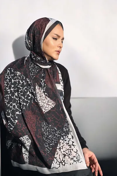 Bordo 180X70 cm Dijital Baskı Crystal Desenli Pamuk Şal 334181