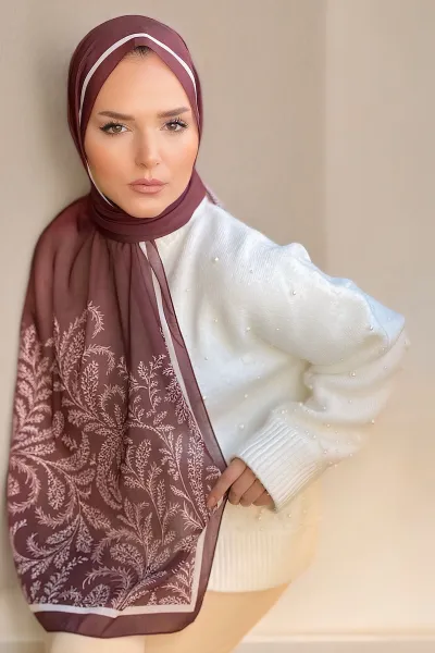 Bordo 180X70 cm Dijital Baskı Flovery Desenli Pamuk Şal 335034
