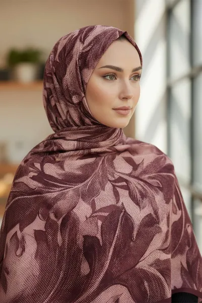 Bordo 180X70 cm Dijital Baskı Jolie Desenli Pamuk Şal 420456