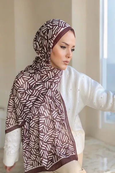 Bordo 180X70 cm Dijital Baskı Kibrit Desenli Pamuk Şal 334170