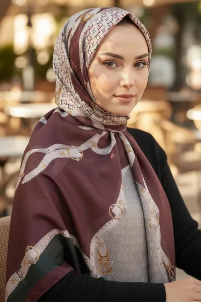 Bordo 180X70 cm Dijital Baskı L Desenli Pamuk Şal 420512