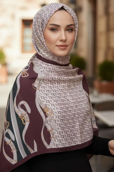 Bordo 180X70 cm Dijital Baskı L Desenli Pamuk Şal 420512