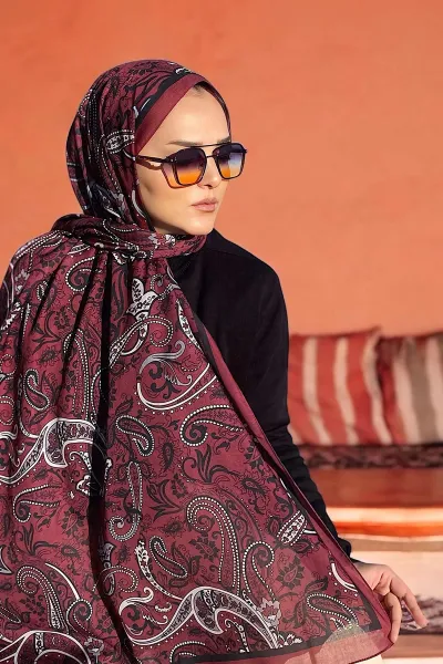 Bordo 180X70 cm Dijital Baskı Shıne Desenli Pamuk Şal 333500