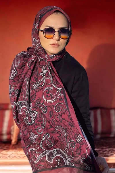 Bordo 180X70 cm Dijital Baskı Shıne Desenli Pamuk Şal 333500