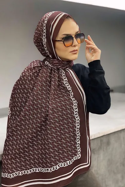 Bordo 180X70 cm Dijital Baskı Zincir Desenli Pamuk Şal 332913