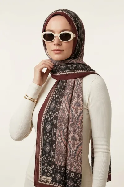 Bordo 180x70 Cm Our Fashion Dijital Baskılı Desenli Bambu Kraş Şal 488545