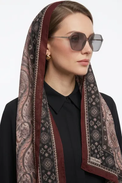 Bordo 180x70 Cm Our Fashion Dijital Baskılı Desenli Bambu Kraş Şal 488545