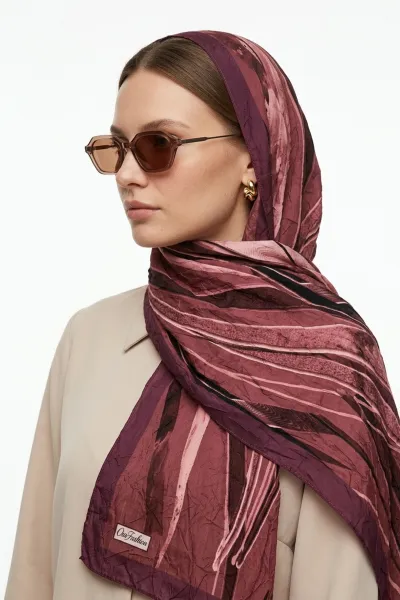 Bordo 180x70 Cm Our Fashion Dijital Baskılı Desenli Bambu Kraş Şal 488552