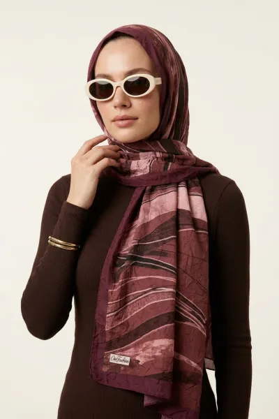 Bordo 180x70 Cm Our Fashion Dijital Baskılı Desenli Bambu Kraş Şal 488552