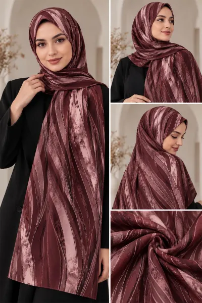 Bordo 180x70 Cm Our Fashion Dijital Baskılı Desenli Bambu Kraş Şal 488552