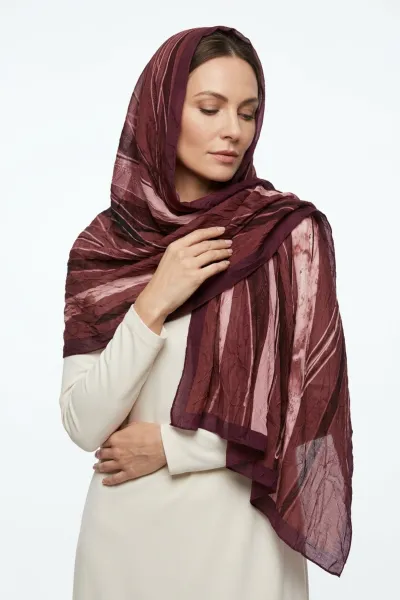 Bordo 180x70 Cm Our Fashion Dijital Baskılı Desenli Bambu Kraş Şal 488552