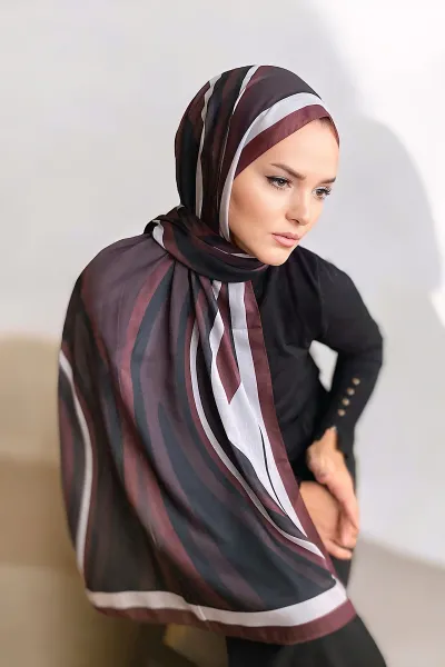 Bordo 180x70 Desenli Dijital Baskılı Pamuk Şal 323048