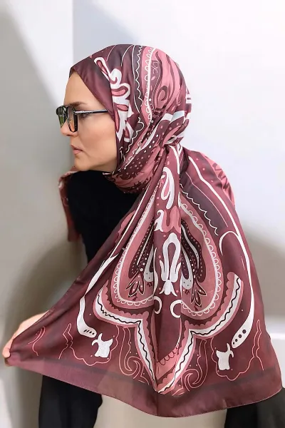 Bordo 180x70 Etnik Desen Dijital Baskılı Pamuk Şal 323055