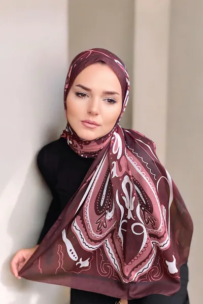 Bordo 180x70 Etnik Desen Dijital Baskılı Pamuk Şal 323055