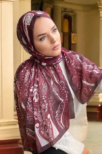 Bordo 180x70 Etnik Desen Dijital Baskılı Pamuk Şal 323059