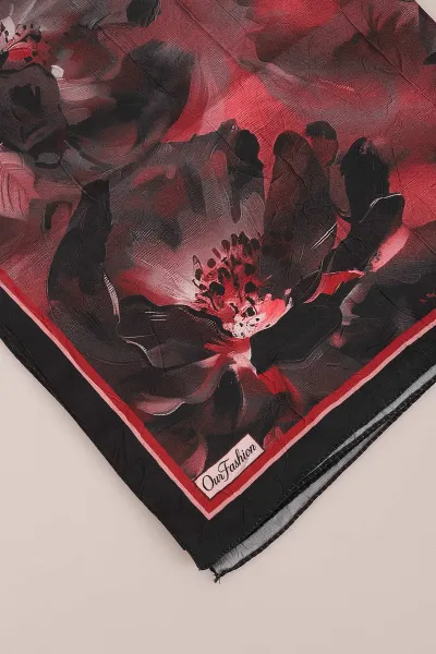 Bordo 180x75 Cm Our Fashion Dijital Baskılı Desenli Bambu Kraş Şal 396715