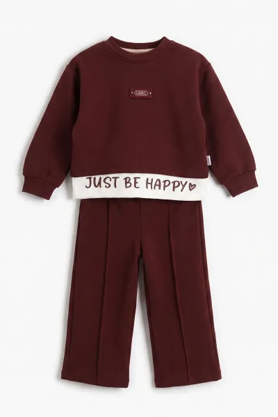 bordo-2-5-yas-armali-just-be-happy-baskili-oysho-kumas-kiz-cocuk-takim-471250