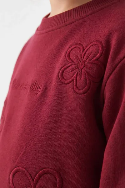 Bordo (2-5 Yaş) Çiçek Nakışlı Kız Çocuk Takım 471307