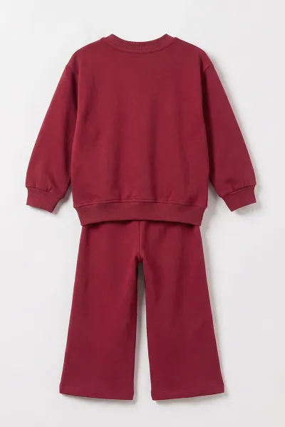 Bordo (2-5 Yaş) Çiçek Nakışlı Kız Çocuk Takım 471307