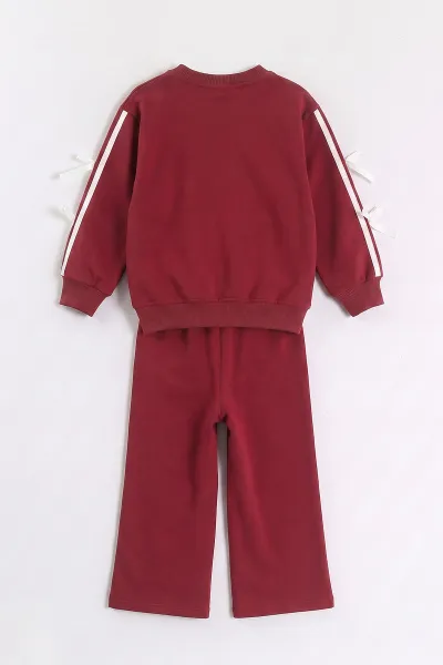 Bordo (2-5 Yaş) Fiyonk Nakışlı 2 İp Kız Çocuk Takım 471221