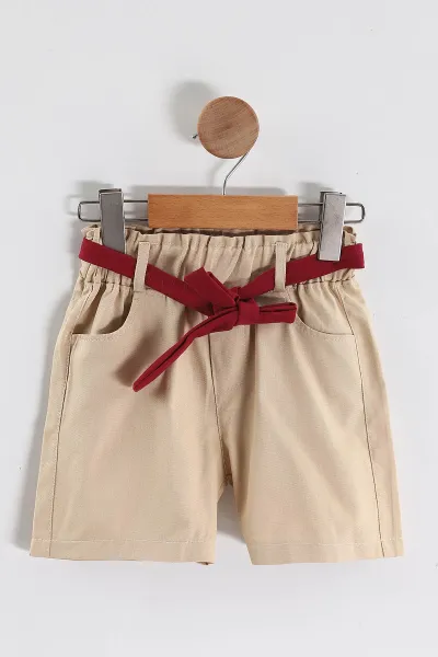 Bordo (2-5 Yaş) Flowers Baskılı Süprem Tişörtlü Gabardin Şortlu Kız Çocuk Yazlık Takım 445567