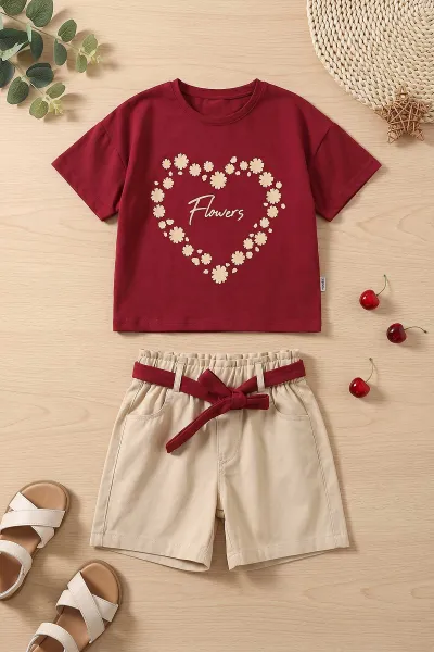 bordo-2-5-yas-flowers-baskili-suprem-tisortlu-gabardin-sortlu-kiz-cocuk-yazlik-takim-445567