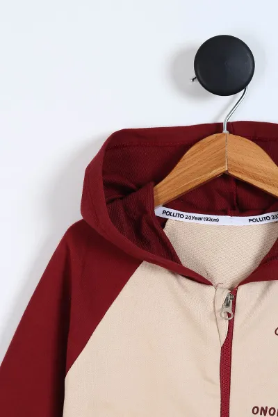 Bordo (2-5 Yaş) Kapüşonlu Baskılı Hırkalı Erkek Çocuk Takım 337086