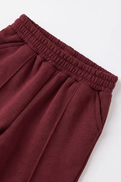Bordo (2-5 Yaş) Ponpon Detay Triko Kazak 3 İplik Alt Kız Çocuk Takım 493351