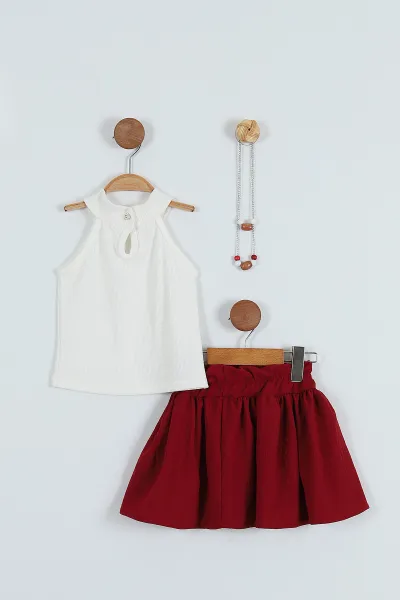Bordo (2-5 Yaş) Triko Bluz Ayrobin Etekli Kız Çocuk Takım 272227