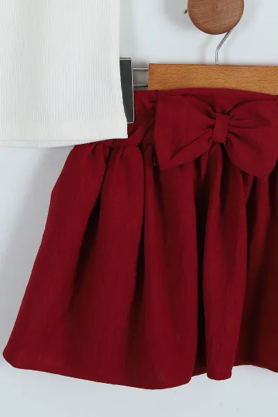 Bordo (2-5 Yaş) Triko Bluz Ayrobin Etekli Kız Çocuk Takım 272227