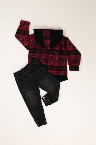 Bordo (2-5 Yaş)Kaşmir Gömlek Kot Pantolon Erkek Çocuk Takım 81811