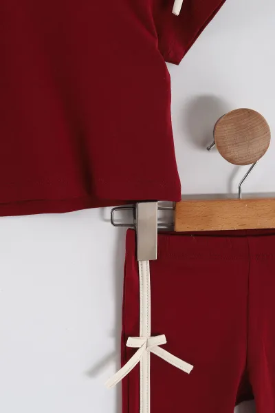 Bordo (2-6 Yaş) Fiyonk Detaylı Taytlı Kız Çocuk Yazlık Takım 449459