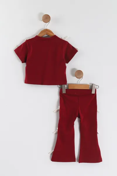 Bordo (2-6 Yaş) Fiyonk Detaylı Taytlı Kız Çocuk Yazlık Takım 449459