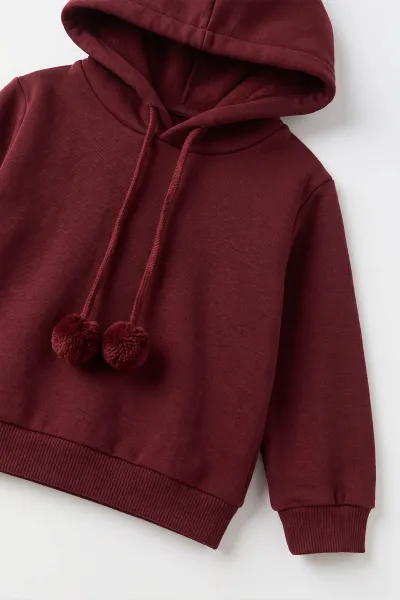Bordo (2-6 Yaş) Ponponlu 3 İp Şardonlu Kapüşonlu Erkek Çocuk Takım 499446