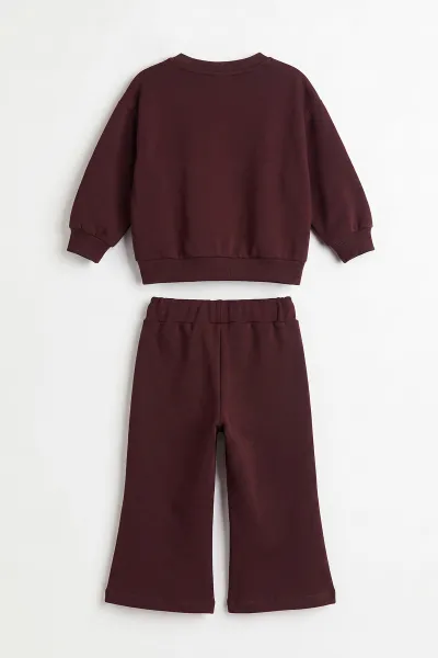 Bordo (2-6 Yaş) Taş Baskılı İspanyol Paça 2 İp Kız Çocuk Takım 475745